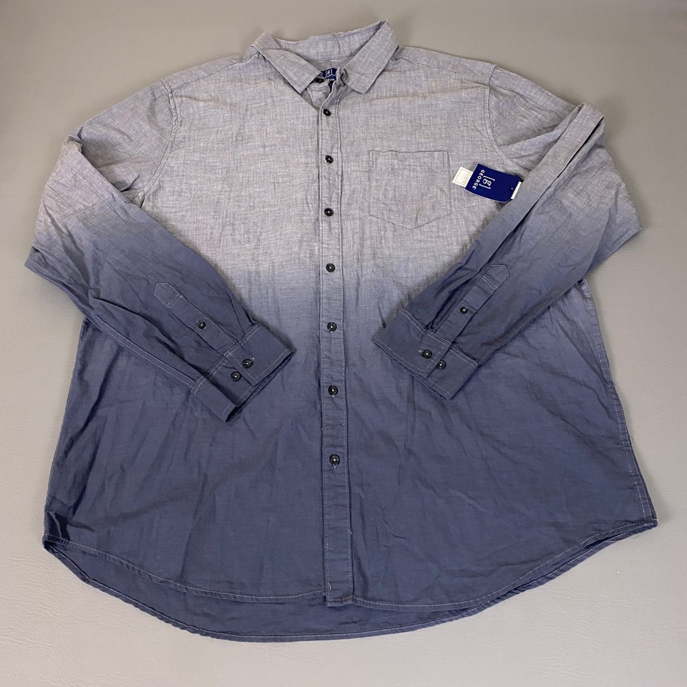 George Woven Shirt Men's Size 3XL Slim Dip Dye Gray Blue Ombre Long Sleeve NWT